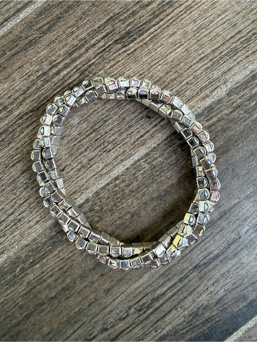 Touchstone Crystal by Swarovski Iridescent Silver-Tone Stretch Tennis Bracelet